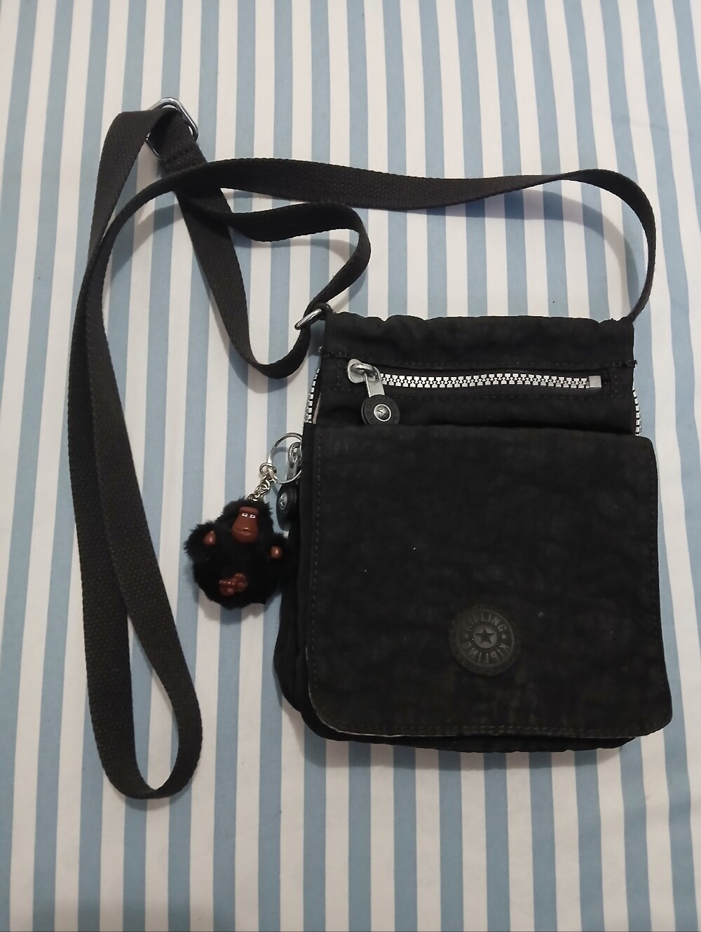 Small Kipling Black Crossbody Bag with Monkey Keychain